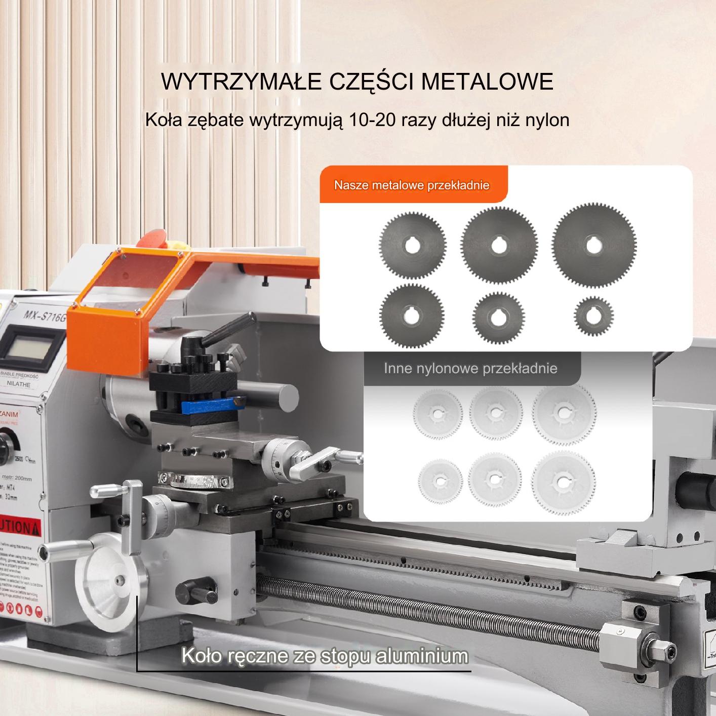 Tokarka do metalu stołowa precyzyjna 180x400 mm 800W 150-2500 RPM - obrazek 4