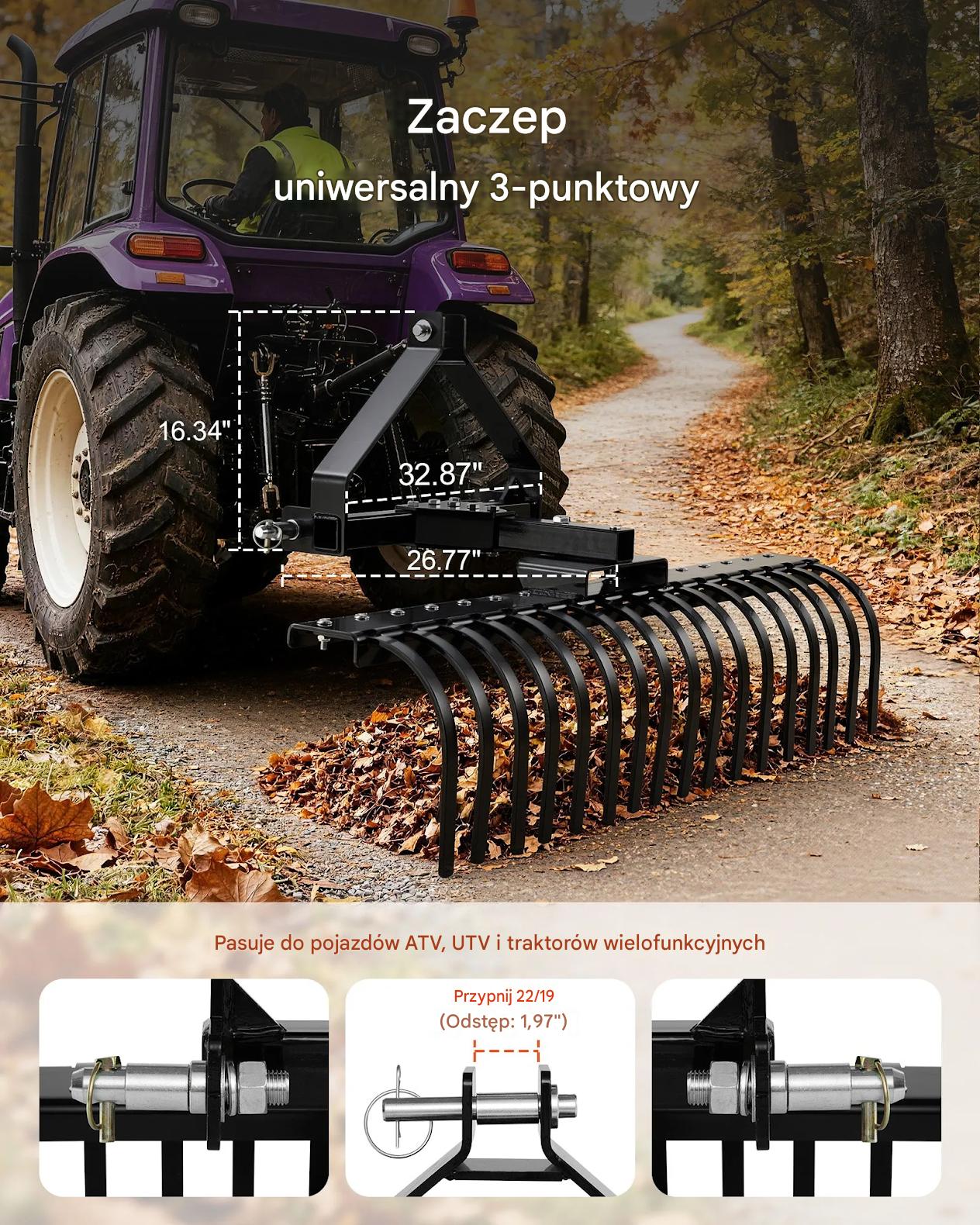 Zgrabiarka do traktorka 127cm 3-punktowa do trawy i gałęzi - obrazek 4