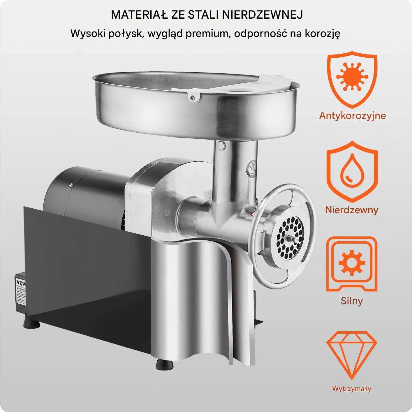 Maszynka do mięsa elektryczna 6,35kg/min stal nierdzewna kiełbasy szynka - obrazek 3