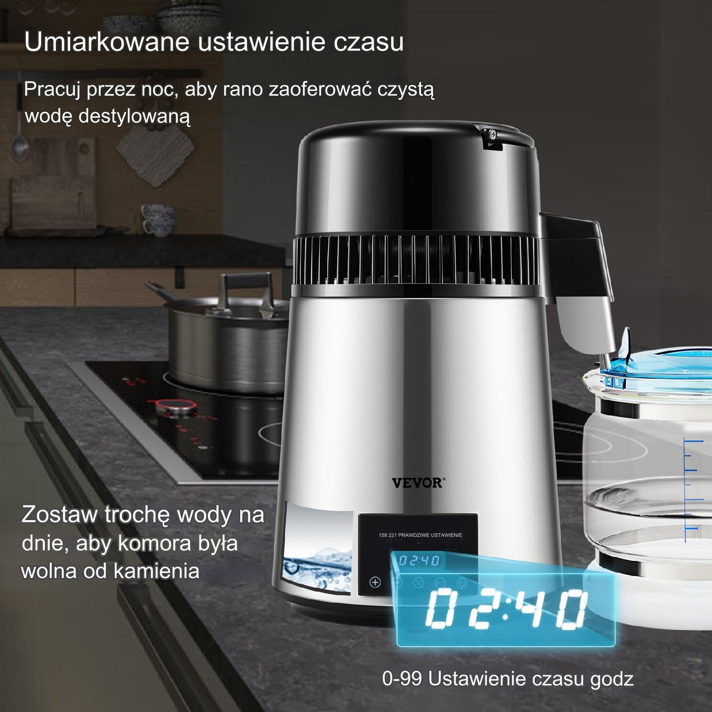 Destylator destylarka wody 4 l mocna 1750 W zestaw dzbanek filtr inox pro - obrazek 3