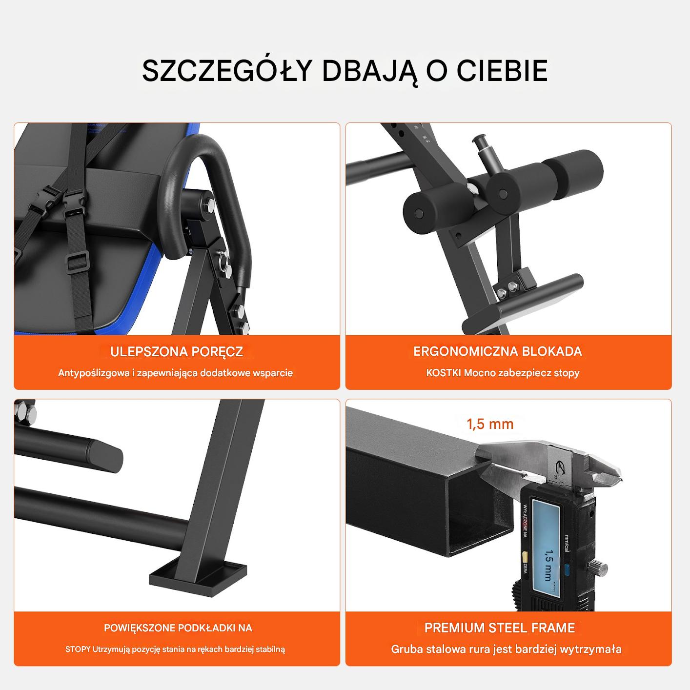 Niebieska Ławka do Ćwiczeń Inwersyjnych i Siłowych – Składana - obrazek 6