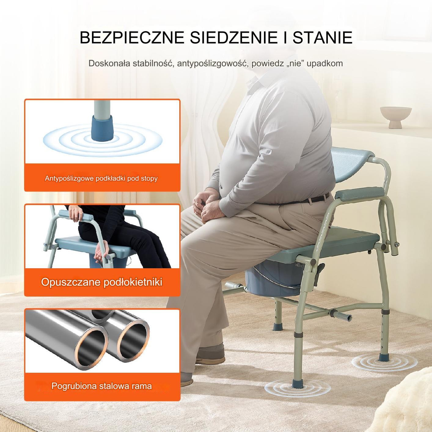 Krzesło toaletowe dla seniora przenośna toaleta wc sanitarne mocne - obrazek 3
