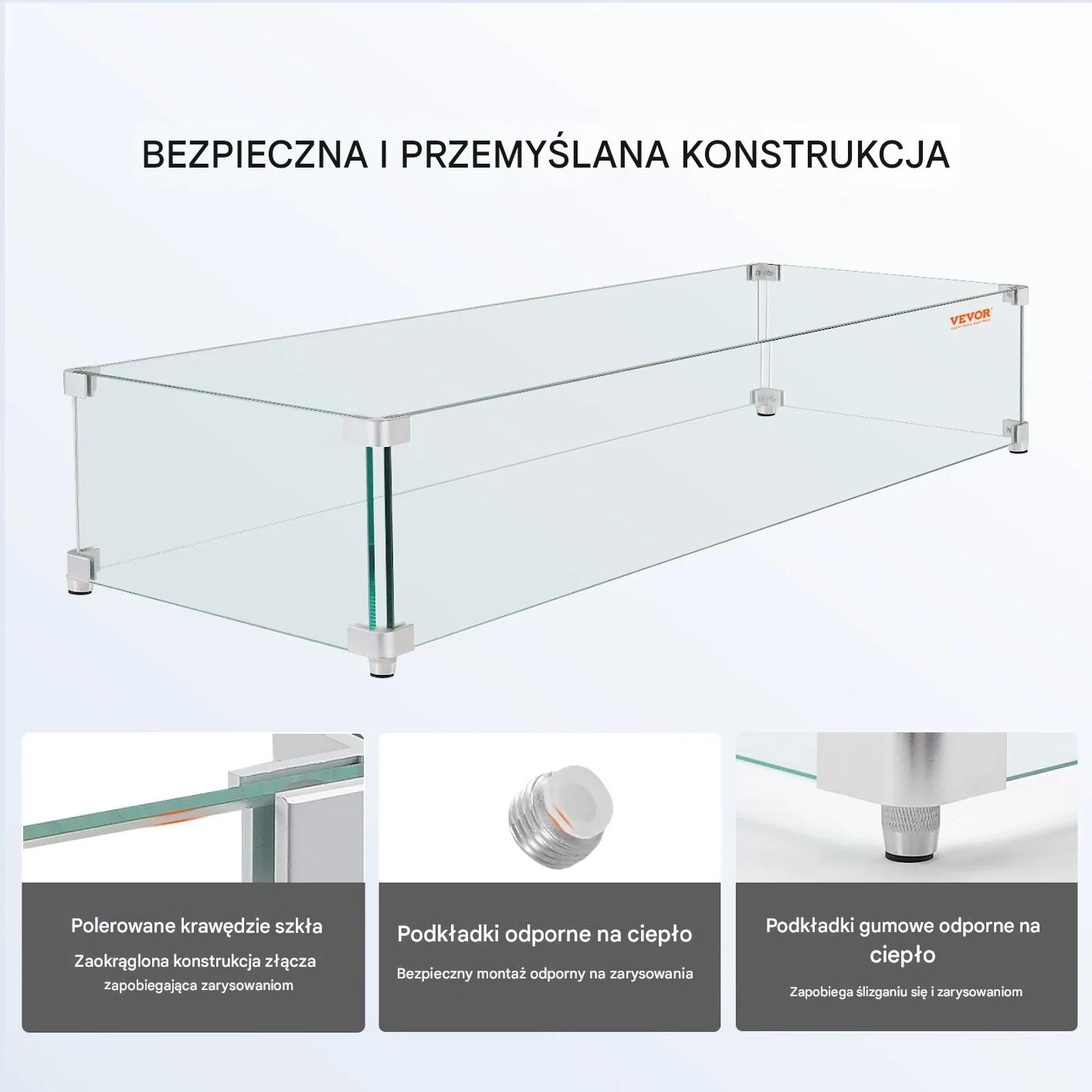 Osłona wiatrowa do ogniska 96x26cm hartowane szkło ochrona płomienia iskry - obrazek 3