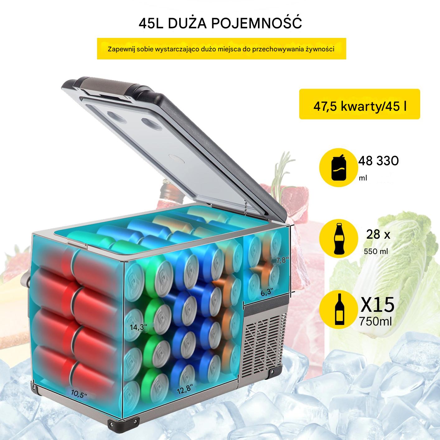 LODÓWKA TURYSTYCZNA SAMOCHODOWA PRZENOŚNA CHŁODZENIE KOMPRESOROWA 45 L - obrazek 3