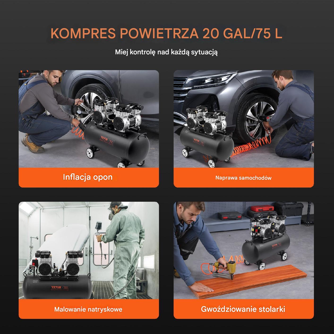 Kompresor powietrza 75L 90PSI – bezolejowy przenośny do warsztatu - obrazek 5