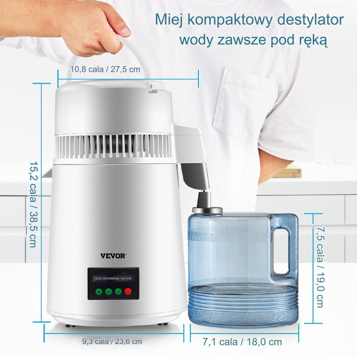 Destylator wody 4L biały, 750W, 1L/h, timer, stal 304, filtry węglowe - obrazek 2