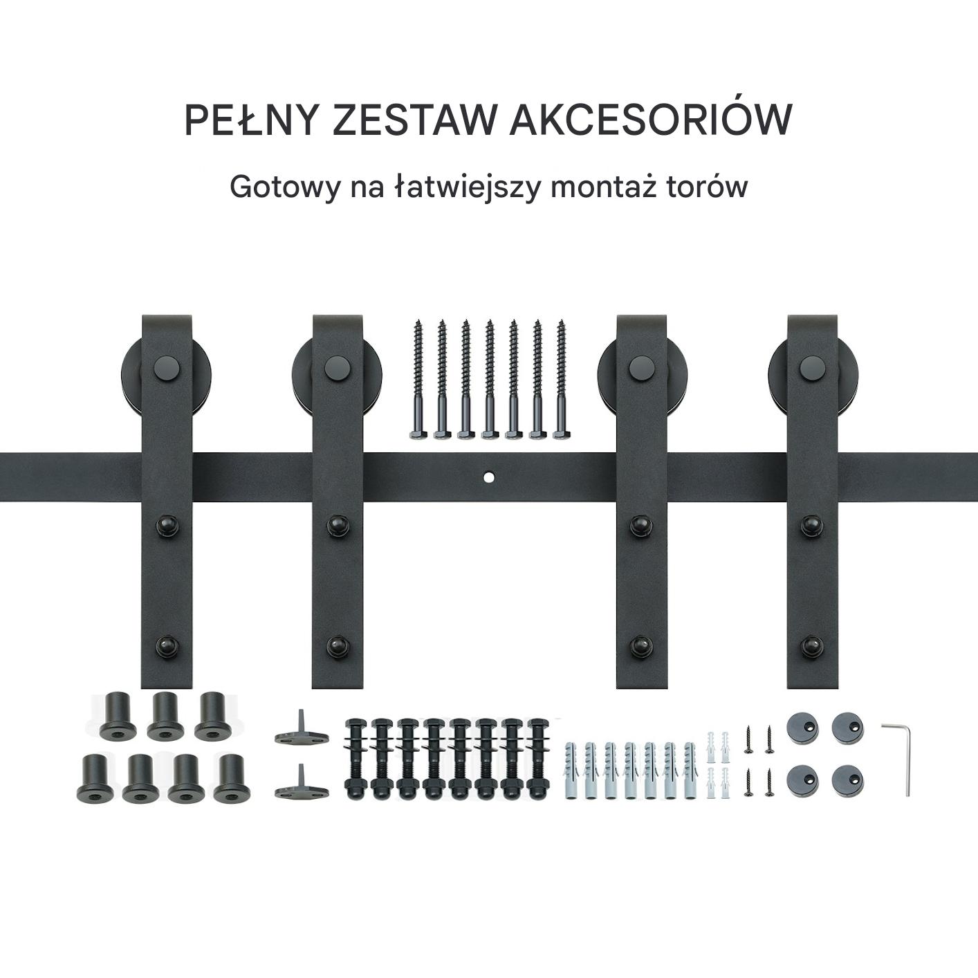 Zestaw do drzwi przesuwnych 244 cm podwójne J udźwig 150kg ciche prowadnice - obrazek 4