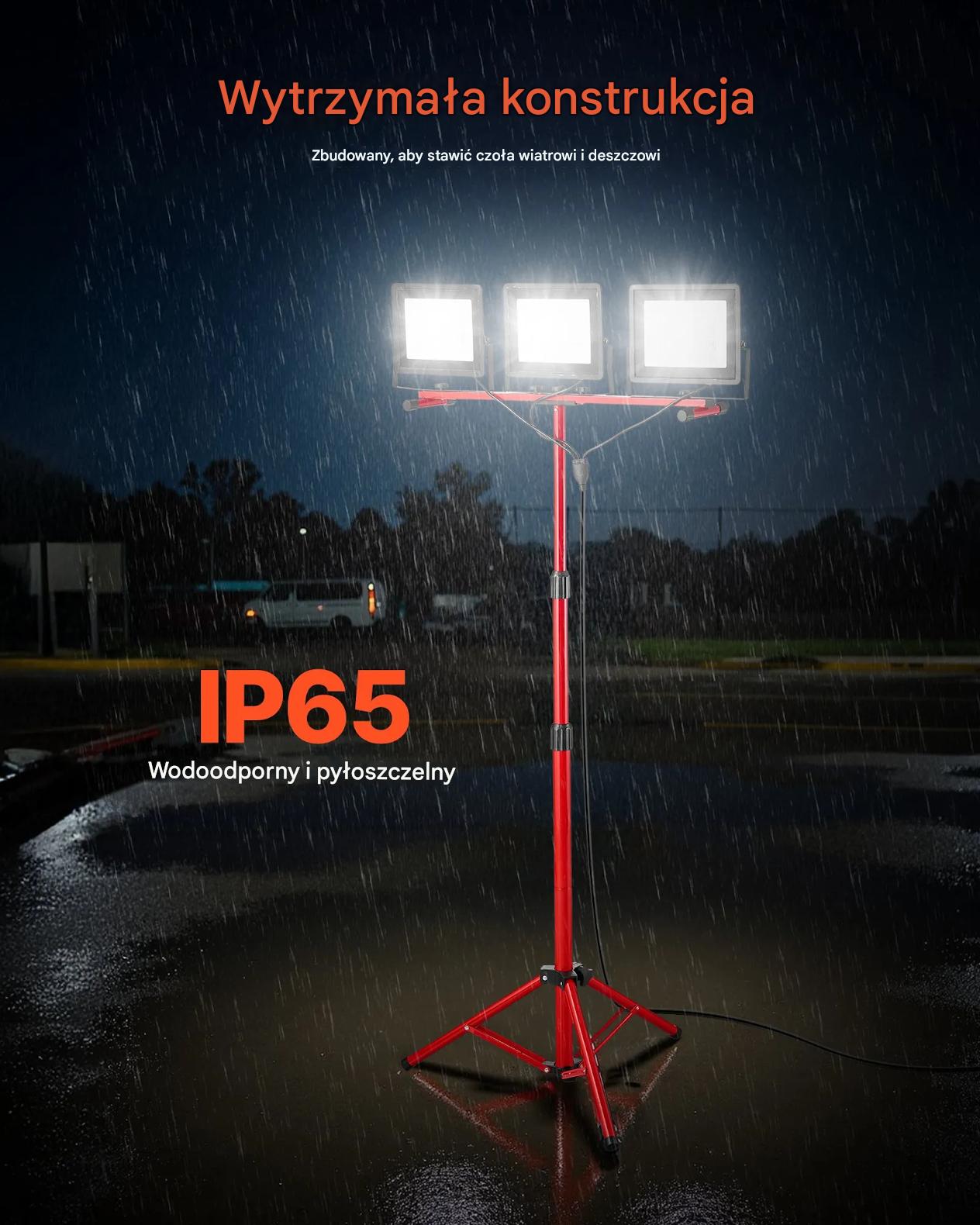 Lampa robocza LED 15000 lm na statywie 3 głowice IP65 budowa - obrazek 6