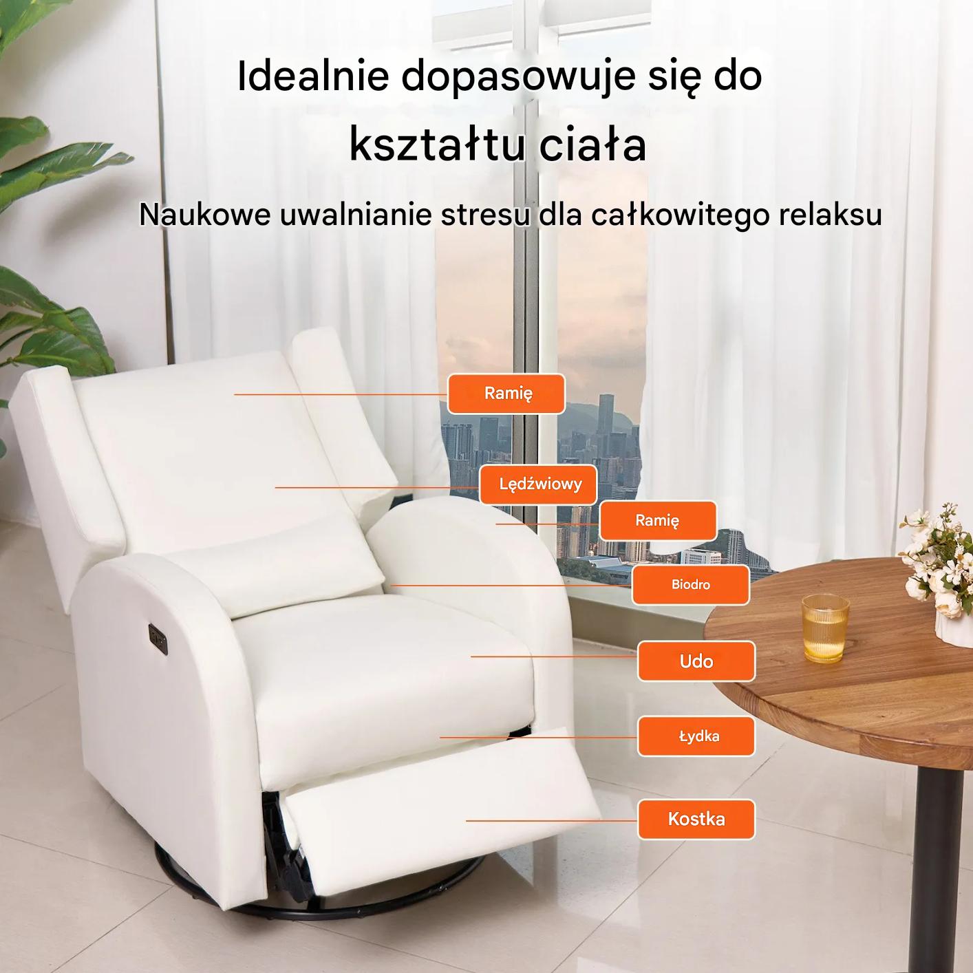 Fotel obrotowy rozkładany elektryczny bujany regulowany do salonu - obrazek 5