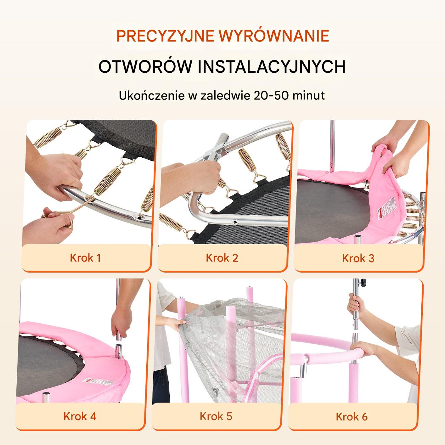Trampolina mała domowa dla dzieci do domu i ogrodu z siatką różowa 147 cm - obrazek 5
