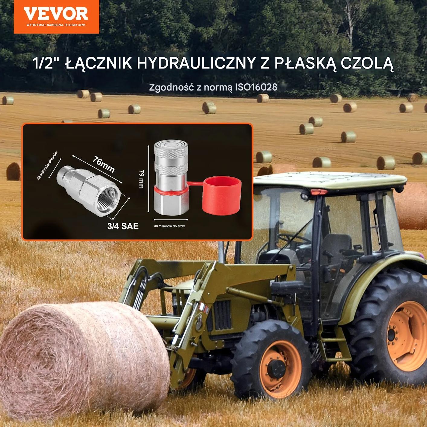 Złącza hydrauliczne 1/2" NPT płaskie do maszyn rolniczych z osłonami - obrazek 2