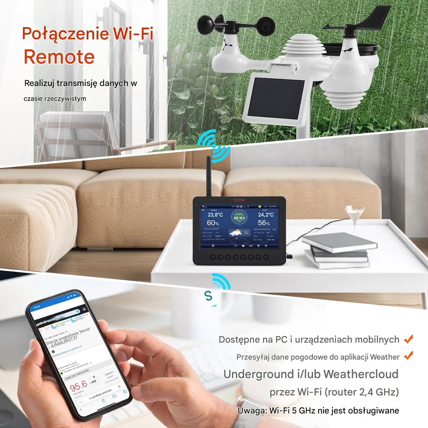 Stacja pogodowa WiFi 7w1 zewnętrzna czujnik bezprzewodowy do domu - obrazek 4