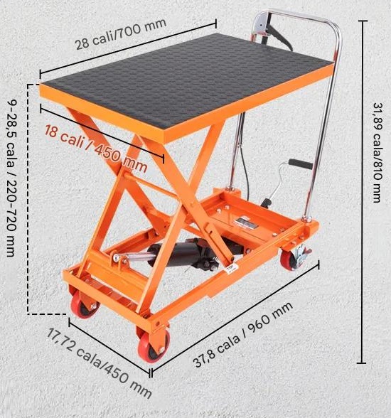 Stół podnośny hydrauliczny nożycowy 227 kg 72 cm na kółkach magazyn - obrazek 2