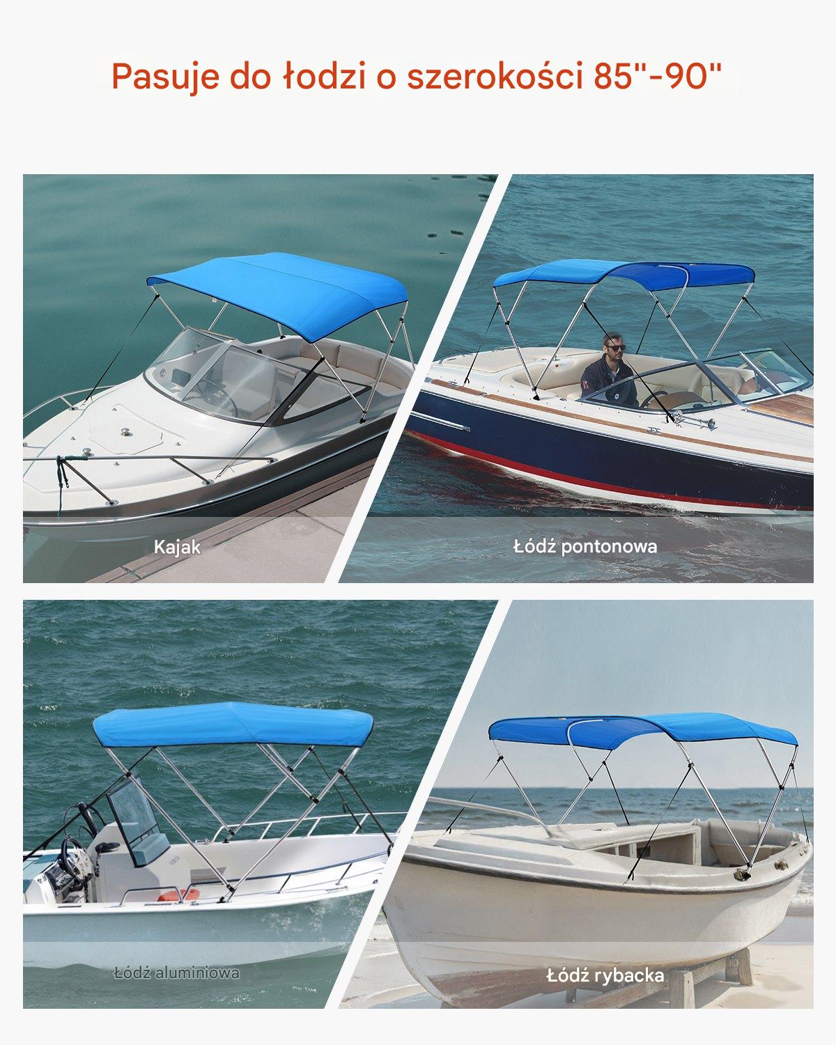 Bimini top 3 łukowe daszek do łodzi 600D wodoodporny UV niebieski pokrowiec - obrazek 6