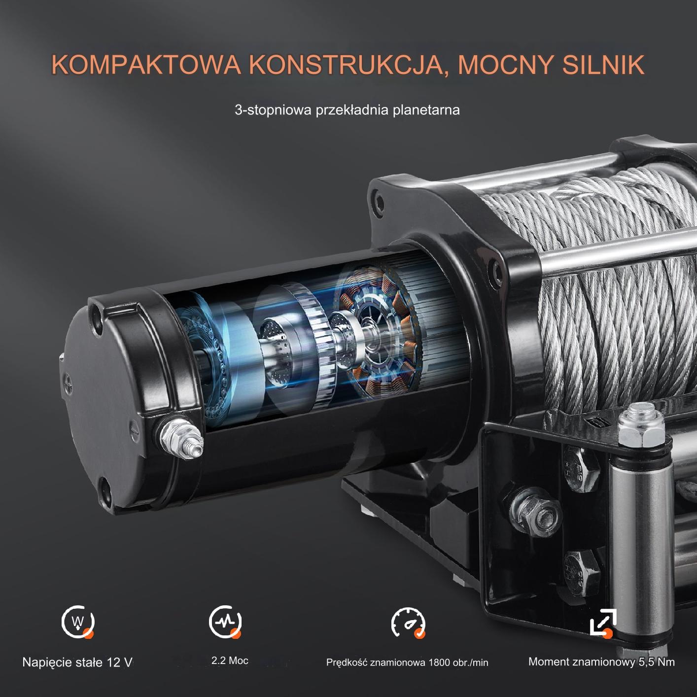 Elektryczna Wciągarka Samochodowa 2000 kg Stalowa Lina - obrazek 6