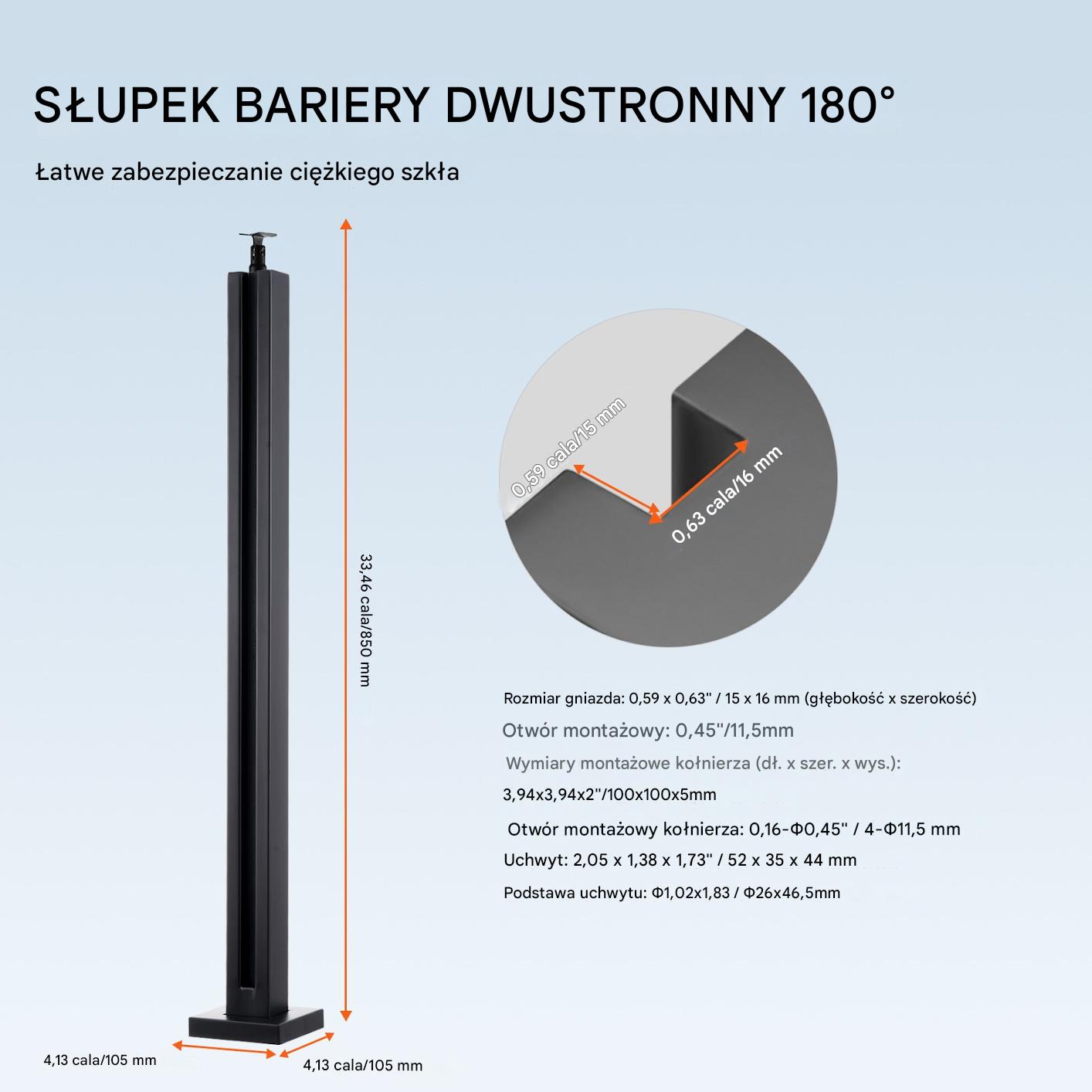 Zacisk szkła słupek uchwyt balustrada schody balkon stal inox 85 cm pro - obrazek 5