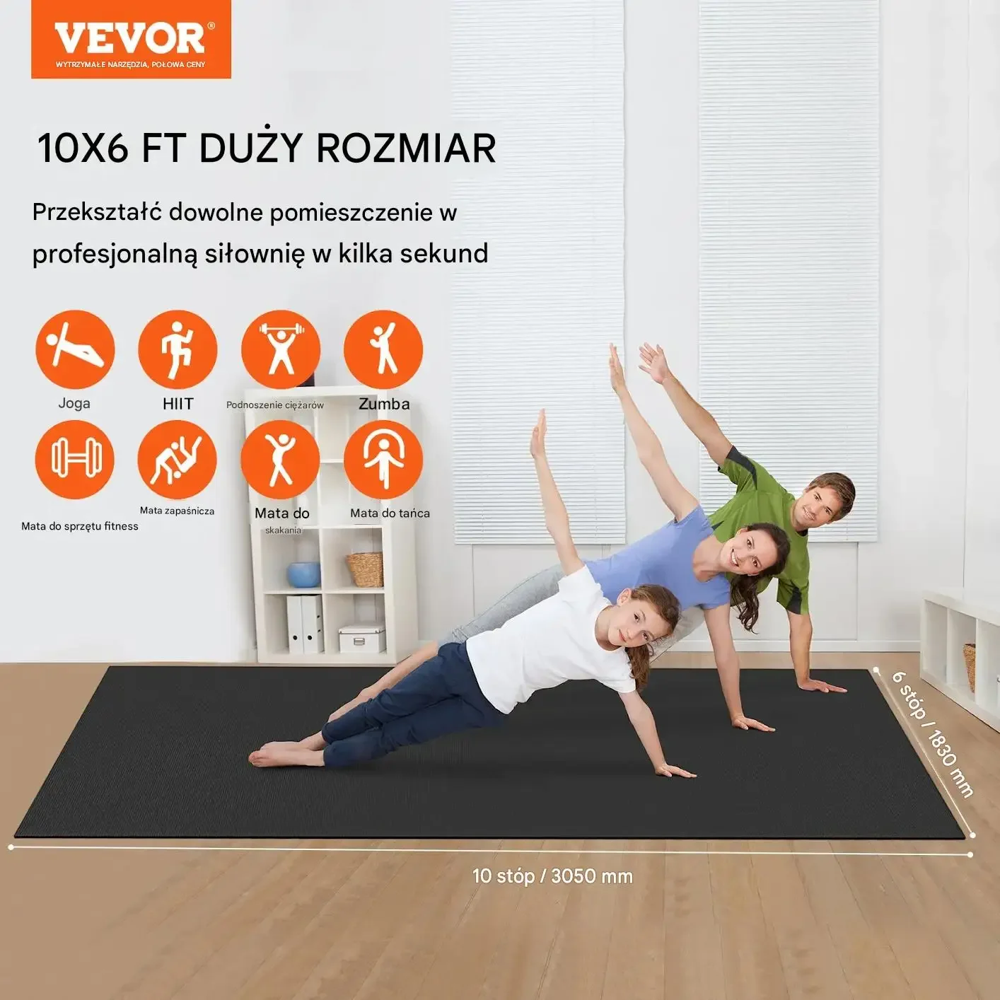 Mata do ćwiczeń fitness joga 3x1,8 m antypoślizgowa do siłowni pilates - obrazek 6