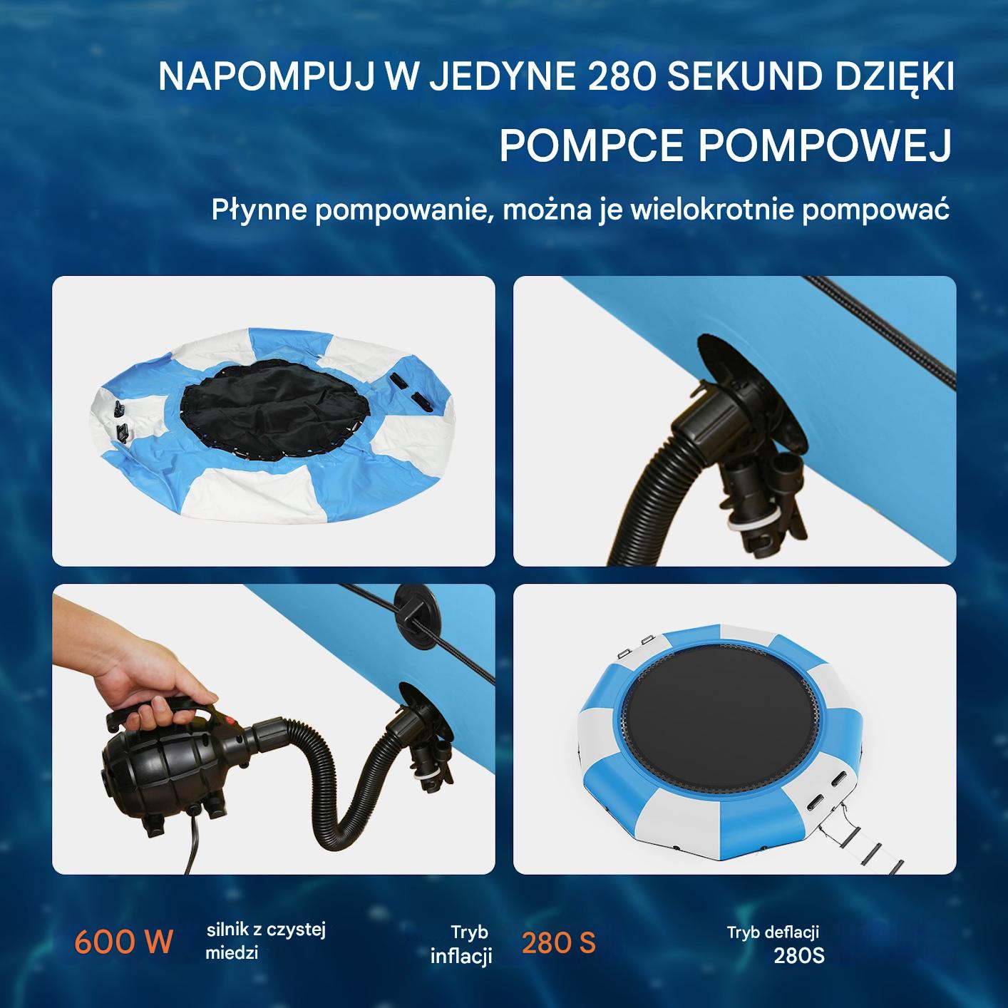 Dmuchana trampolina wodna + pompka elektryczna 415 cm niebieska - obrazek 3