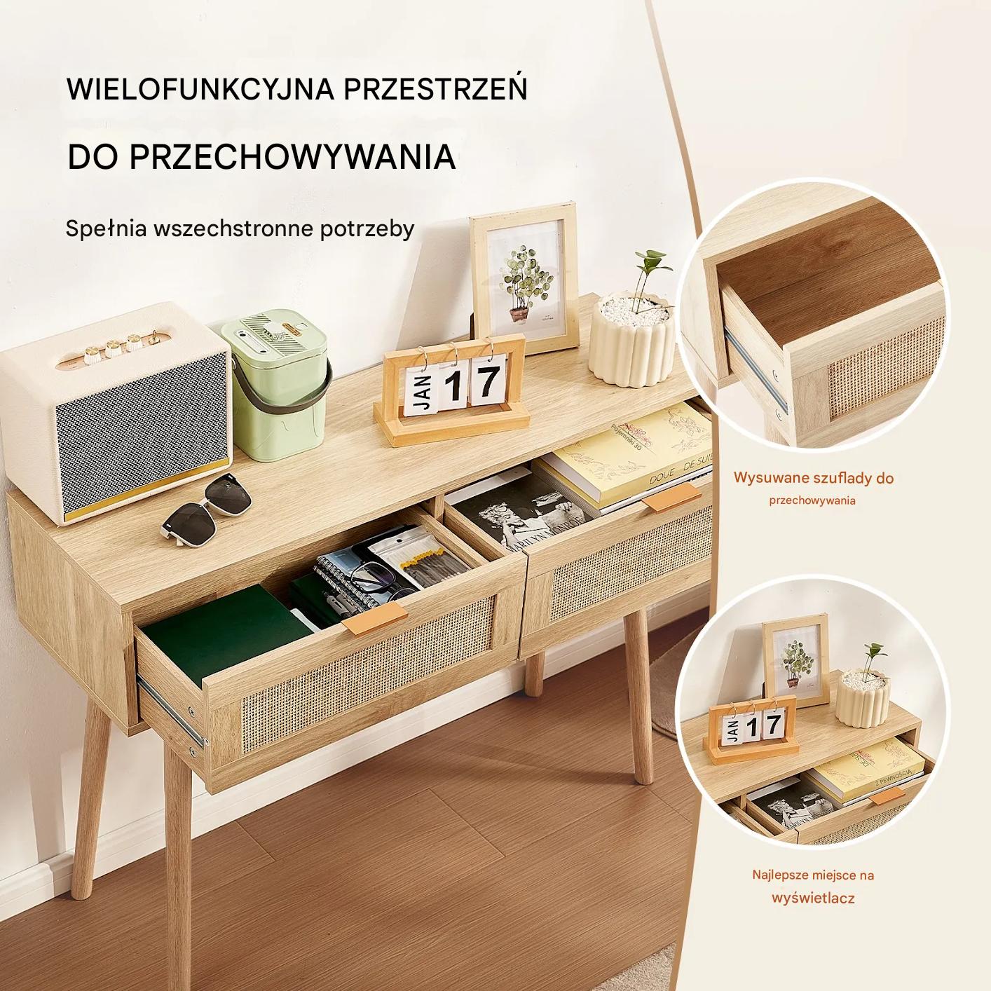Stolik konsola do przedpokoju korytarza rattan jasna - obrazek 3