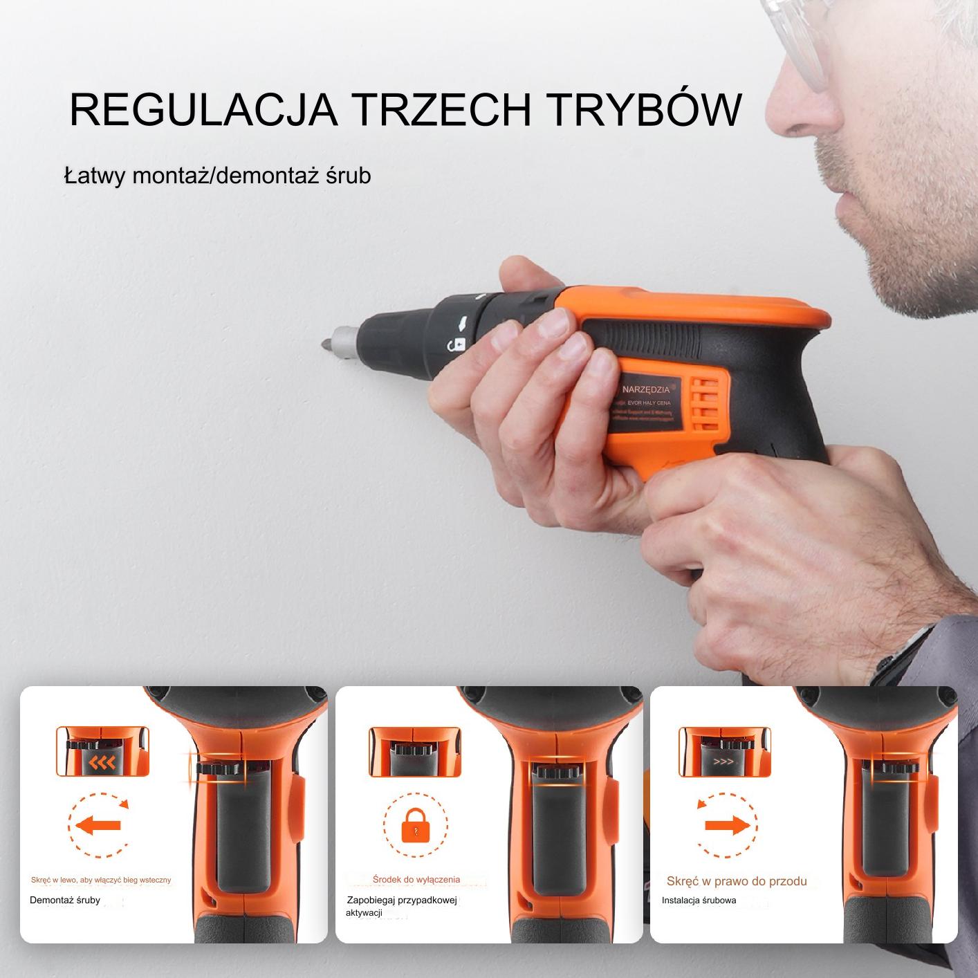 Wkrętarka do płyt gipsowych 20V bezszczotkowa 2xaku zestaw LED - obrazek 3