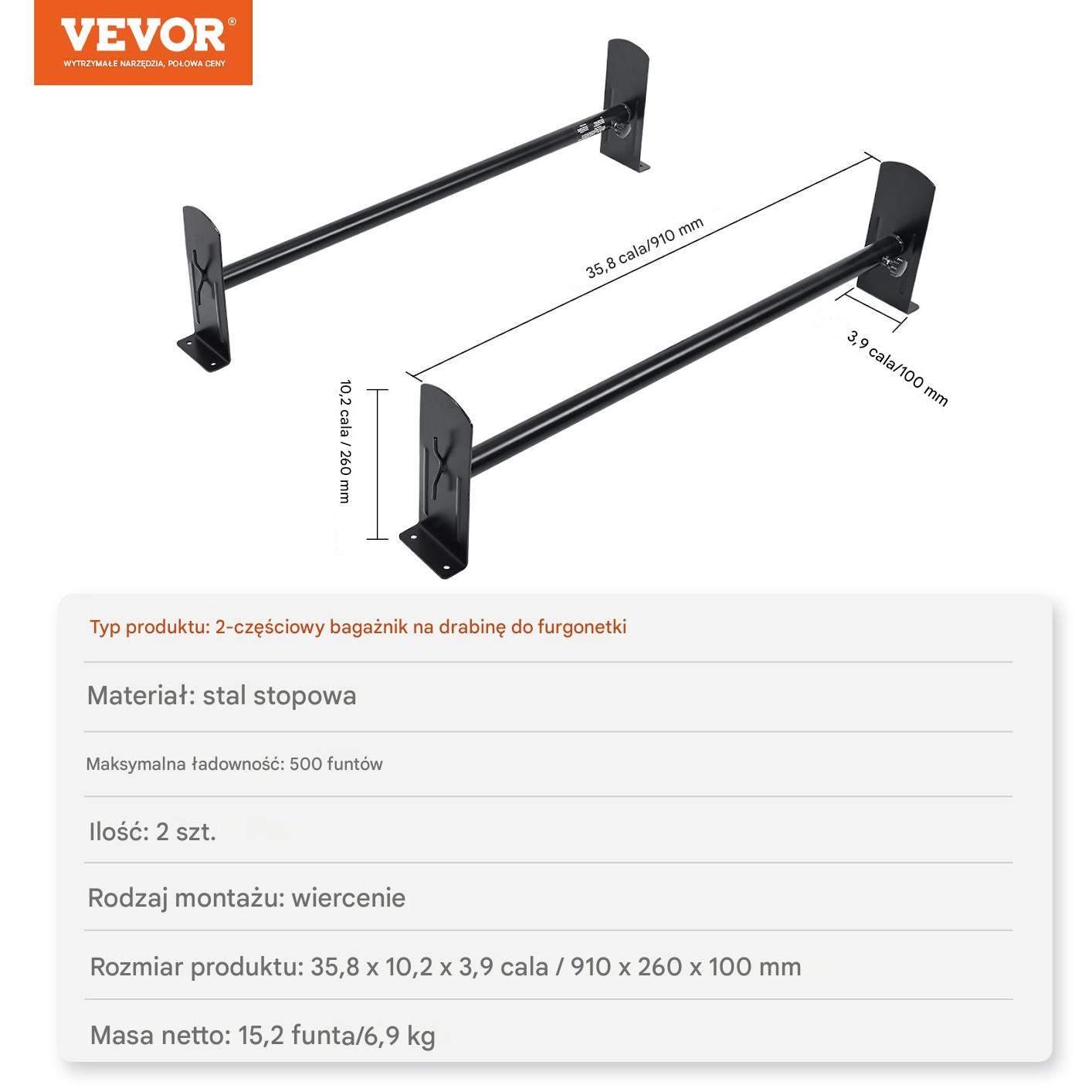Bagażnik Dachowy do Vana Stalowy – 2 Szt. Udźwig 227 kg - obrazek 2