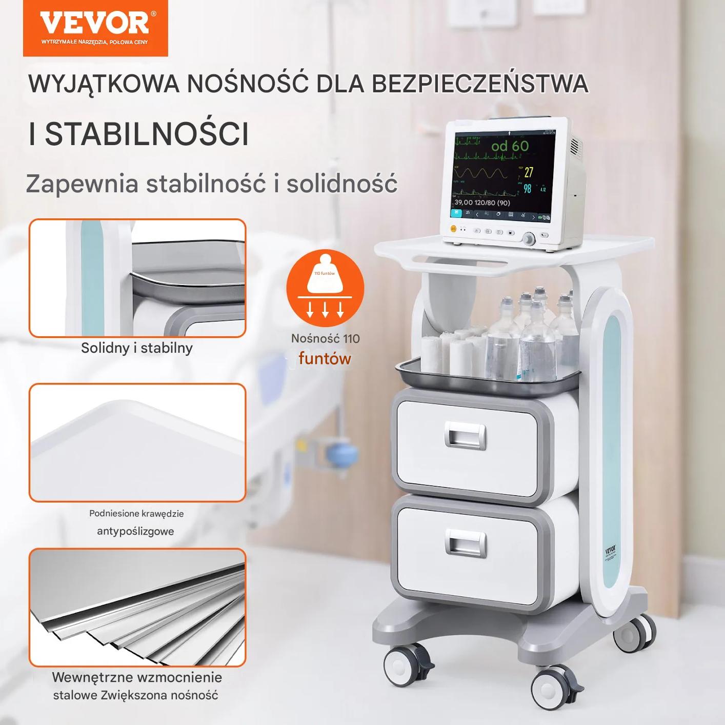 Wózek laboratoryjny 3-poziomowy szuflady mobilny do laboratorium i kliniki - obrazek 5