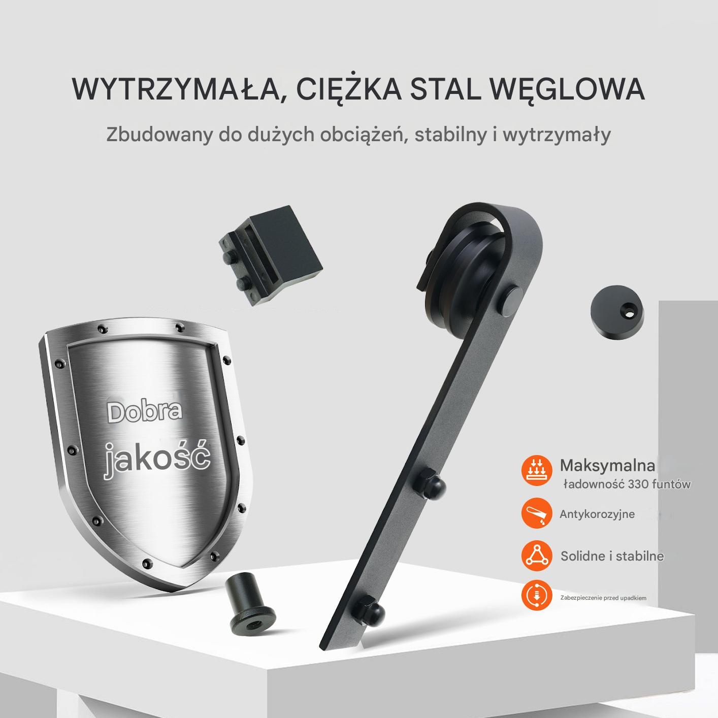 Zestaw do drzwi przesuwnych 244 cm podwójne J udźwig 150kg ciche prowadnice - obrazek 3