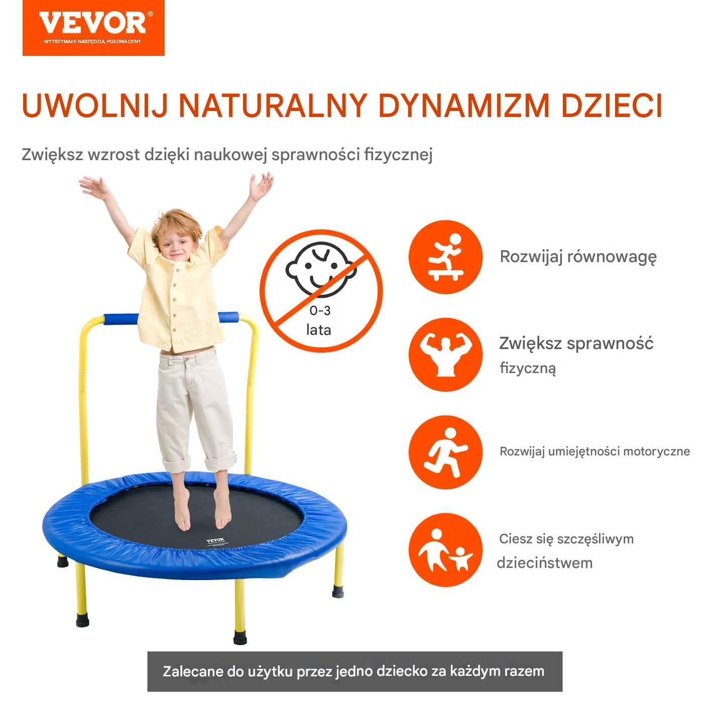 Trampolina domowa do ćwiczeń z poręczą dla dorosłych i dzieci 92 cm - obrazek 6