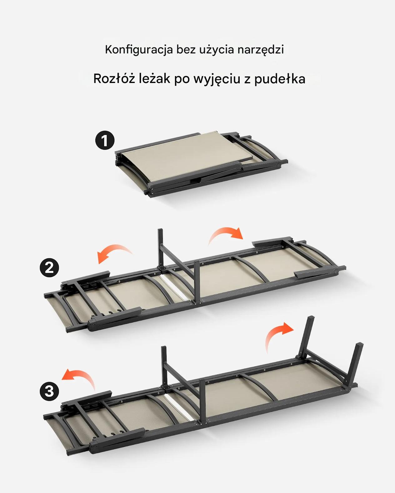 Leżak ogrodowy beżowy regulowany składany aluminiowy 5 pozycji taras ogród - obrazek 6
