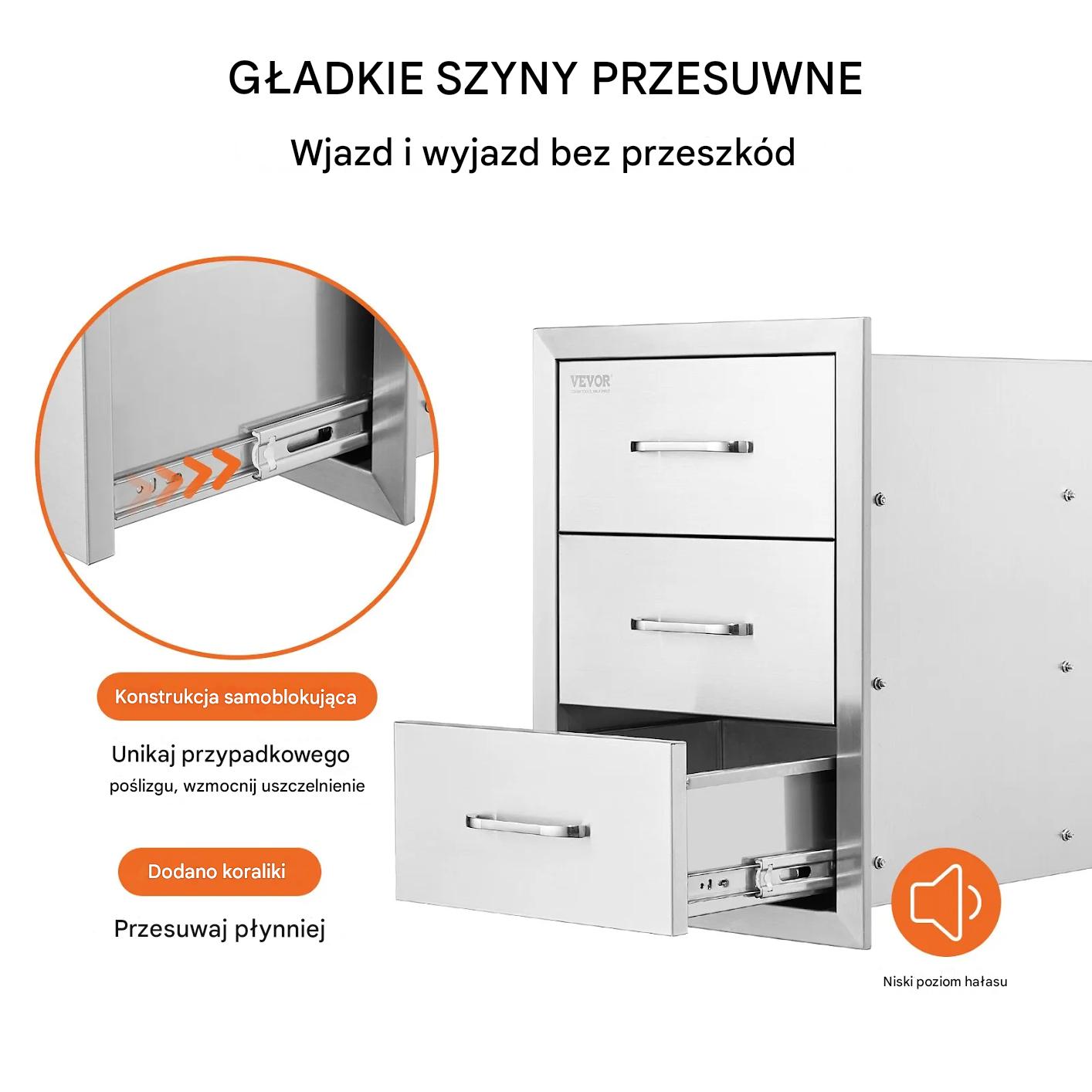 Szuflady do kuchni ogrodowej BBQ potrójne stal nierdzewna grill - obrazek 6