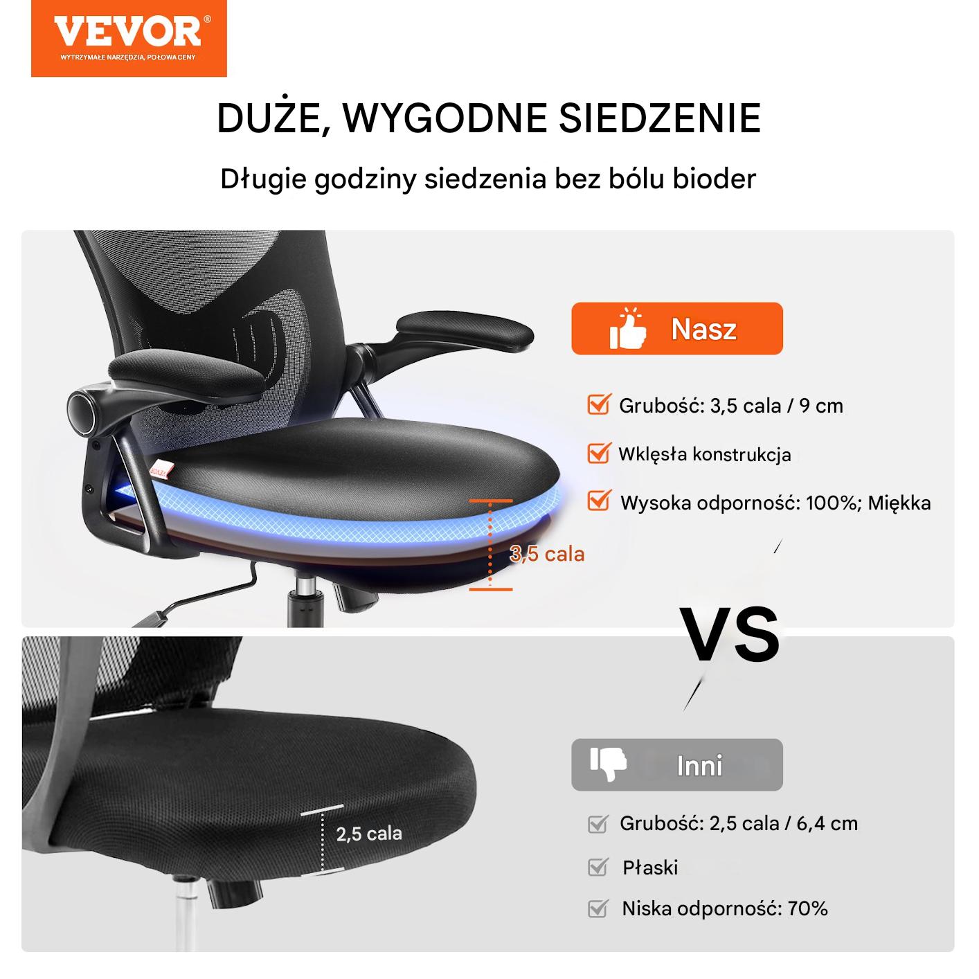 Krzesło biurowe ergonomiczne wysokie – regulacja lędźwi podłokietniki - obrazek 4
