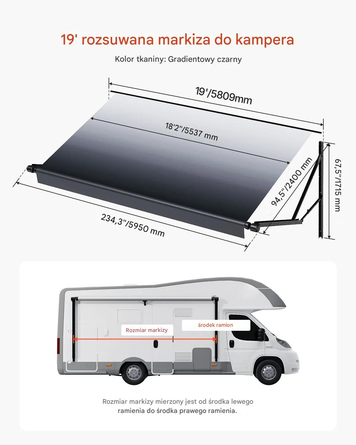 Markiza do kampera 5809 mm elektryczna rozsuwana aluminiowa do RV - obrazek 2