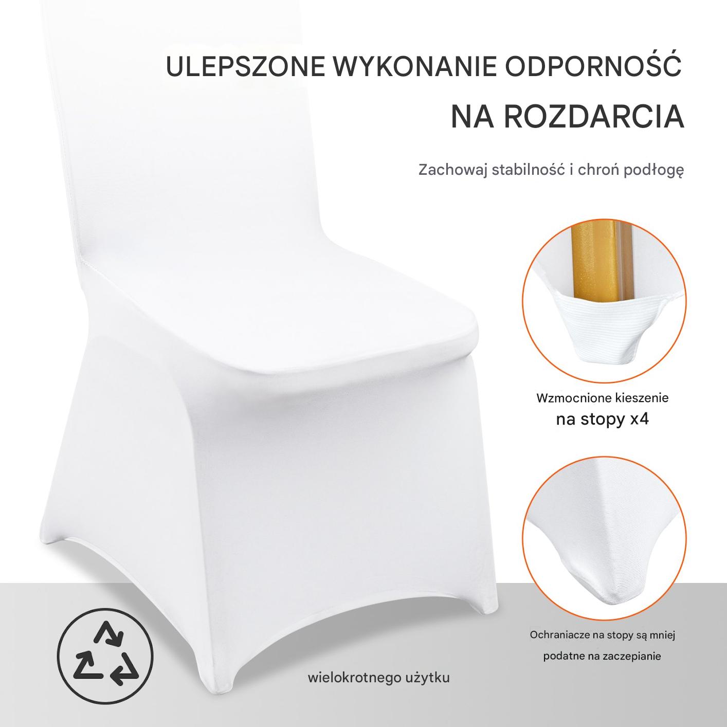 Pokrowce na krzesła elastyczne 30 szt. białe uniwersalne na wesela spandex - obrazek 6