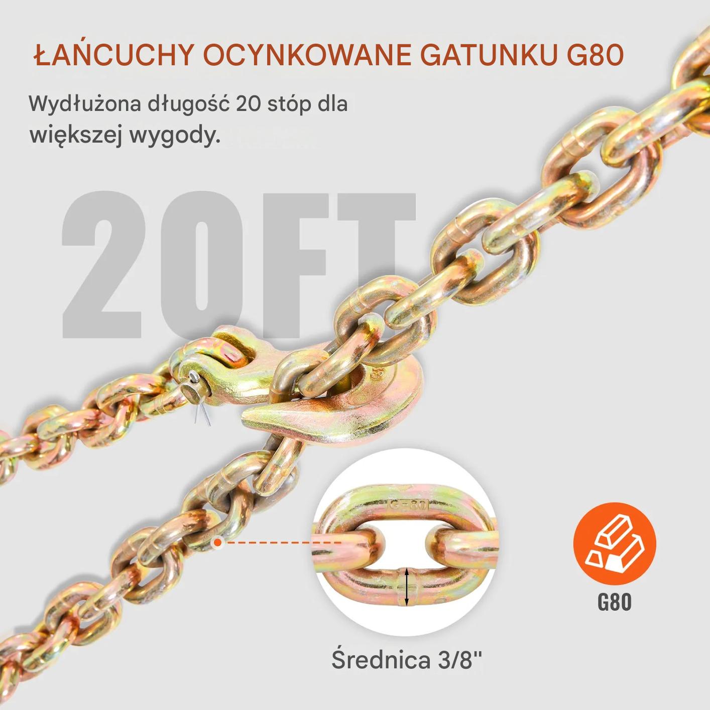 Napinacz łańcuchowy z grzechotką 3/8–1/2 G80 5400kg do transportu - obrazek 4