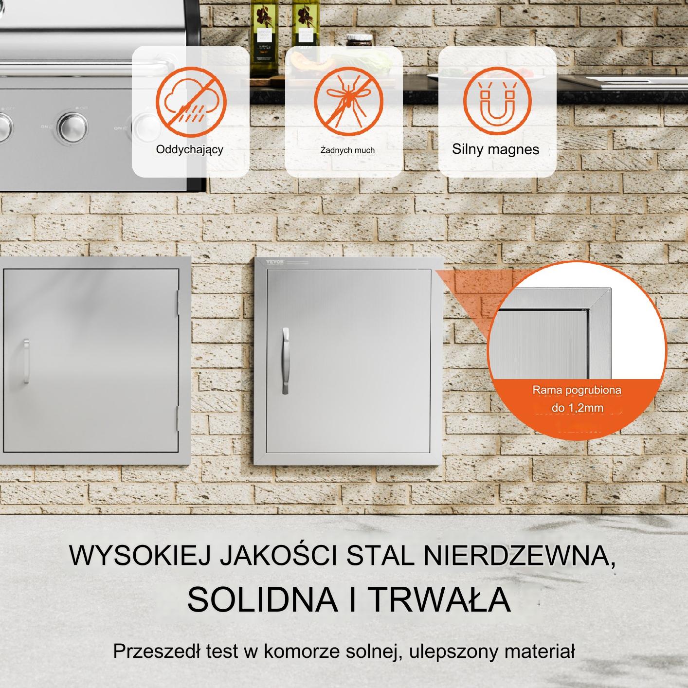 Drzwi do grilla 46x51cm nierdzewne pojedyncze z haczykiem ogród taras - obrazek 6