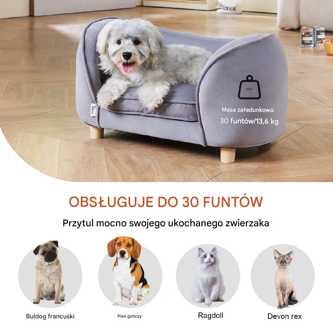 Sofa Kanapa dla Psów i Kotów Szara - obrazek 4