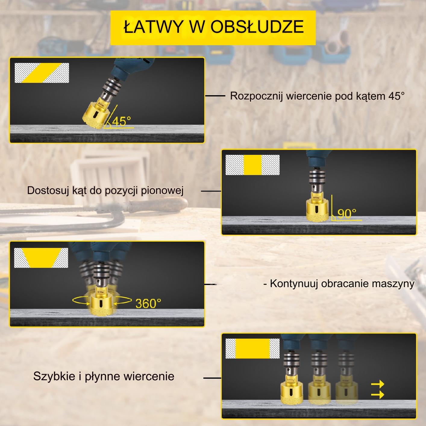 Wiertła diamentowe 6szt 20-68mm do płytek i marmuru – komplet do wiercenia - obrazek 5