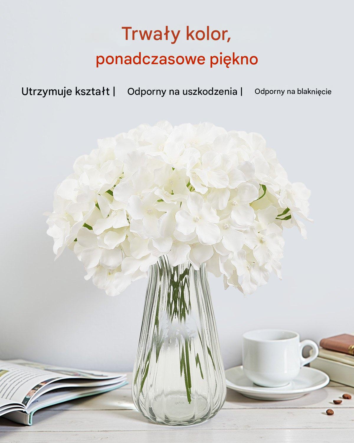 Hortensja Główka Kwiatowa Biała Bukiet Sztuczne Kwiaty 205 Sztuk 15 cm - obrazek 3