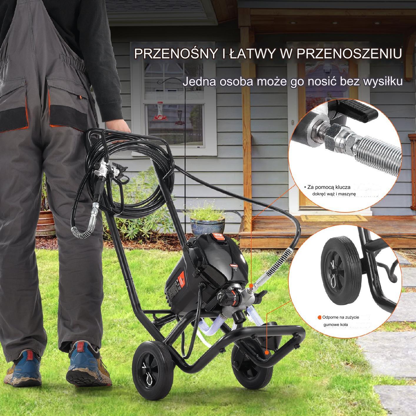 Agregat malarski hydrodynamiczny 750W mocny airless 3000PSI 1,2Lmin 15m - obrazek 5
