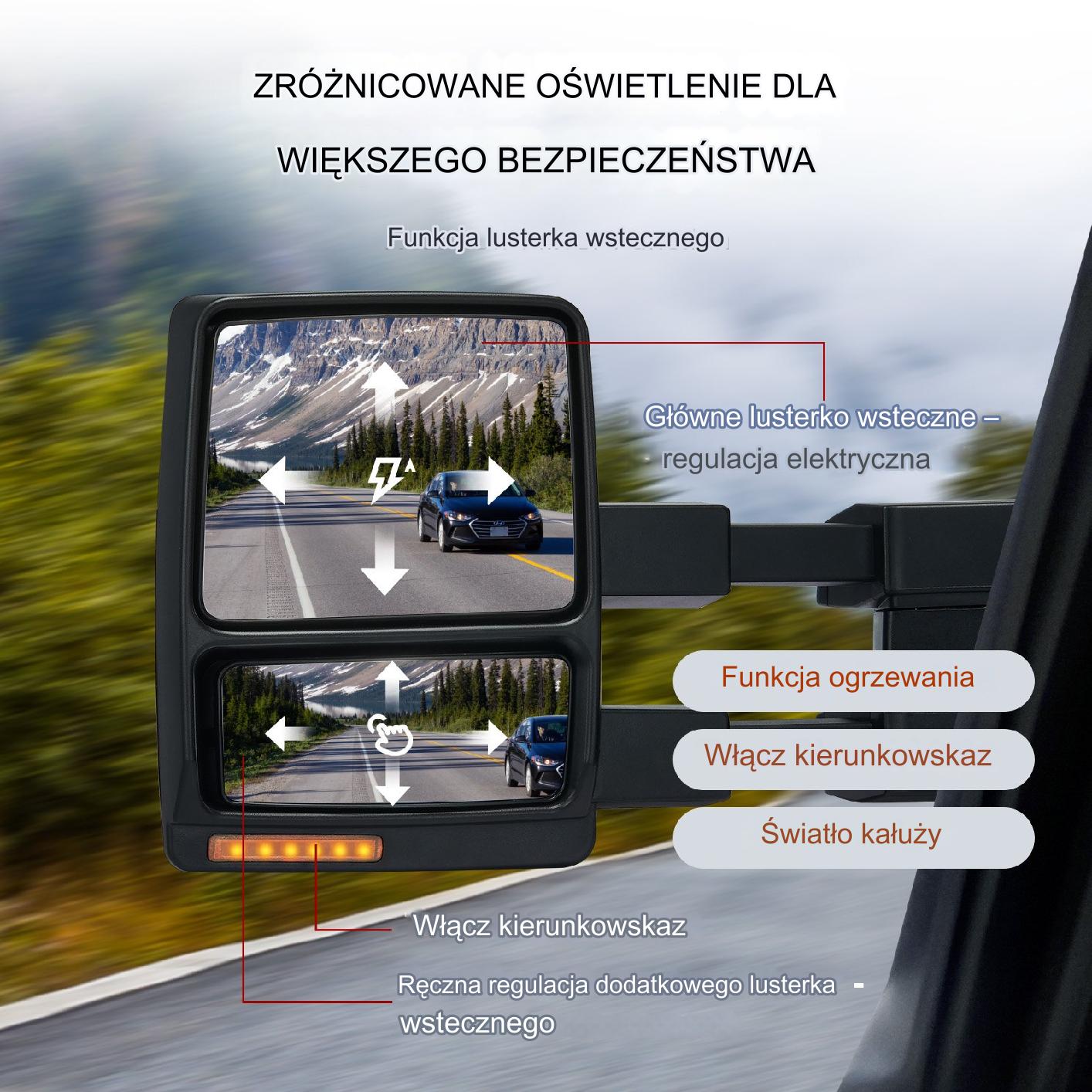 Lusterka holownicze Ford F150 2004-2014 podgrzewane LED regulowane czarne - obrazek 5