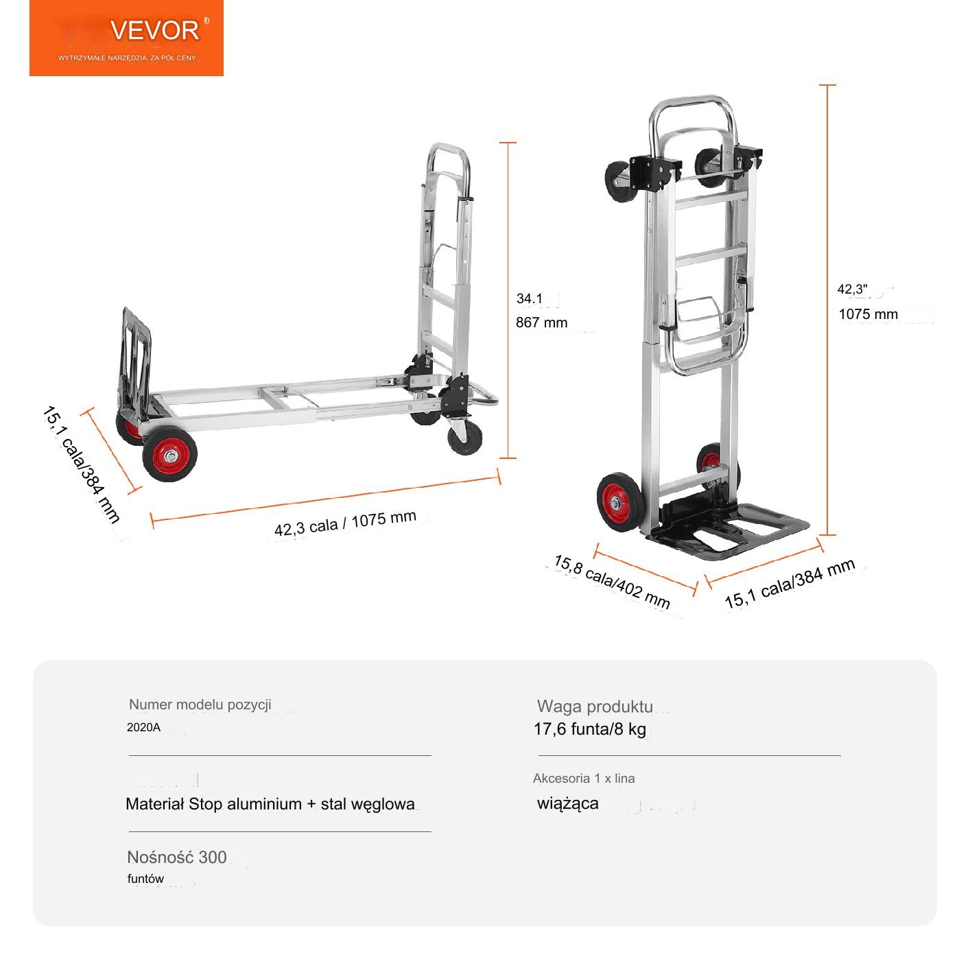 Wózek transportowy magazynowy składany aluminiowy 181 kg - obrazek 2