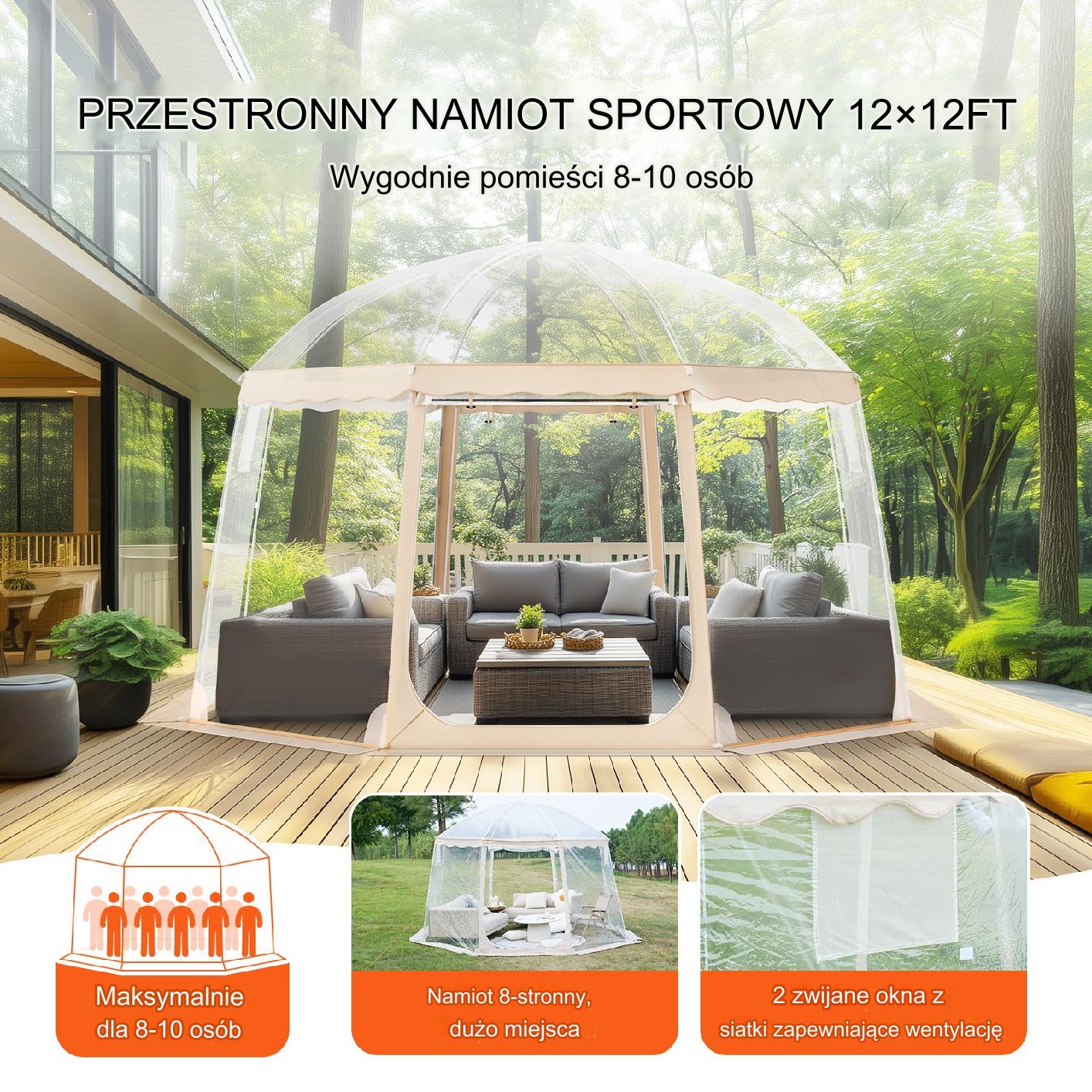 Namiot Sportowy – Wodoodporny i Termoizolacyjny 8-10 Osób 3,66x3,66 m - obrazek 6