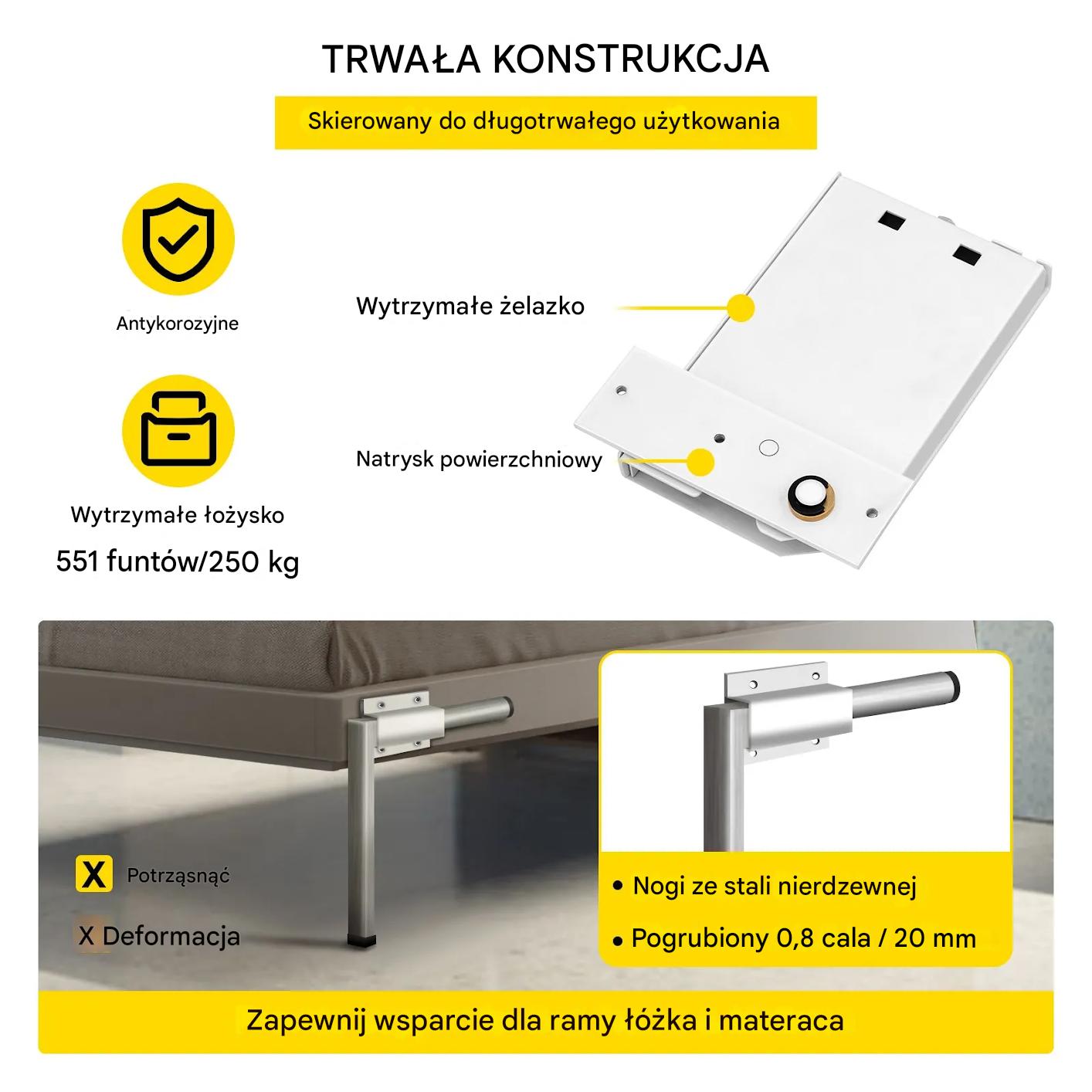 Mechanizm podnośnik łóżko składane poziome zestaw Queen/Twin biały 0.9-1.2m - obrazek 6