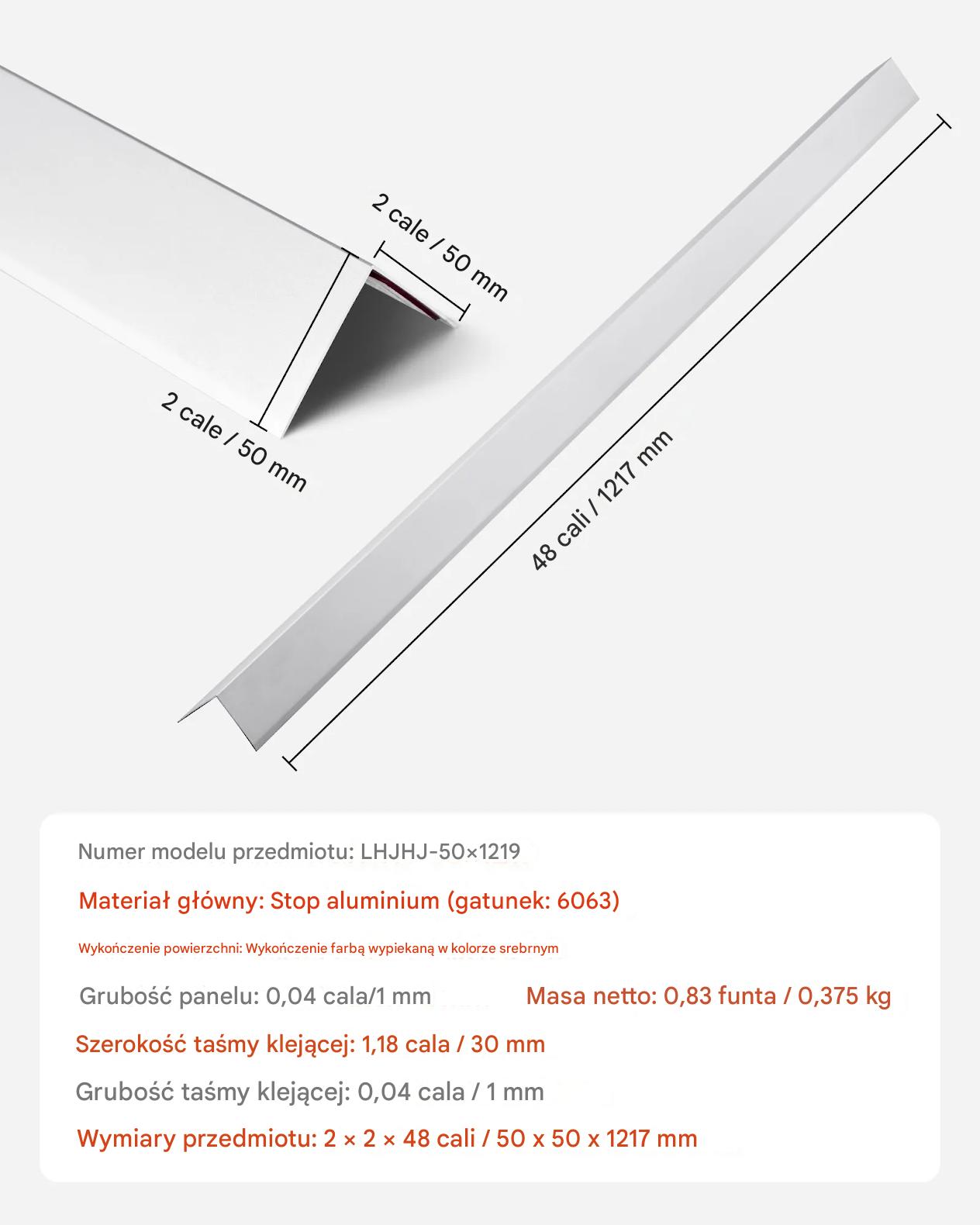 Narożnik ścienny aluminiowy 50x50mm 12szt taśma 3M ochrona kąt ściany - obrazek 2