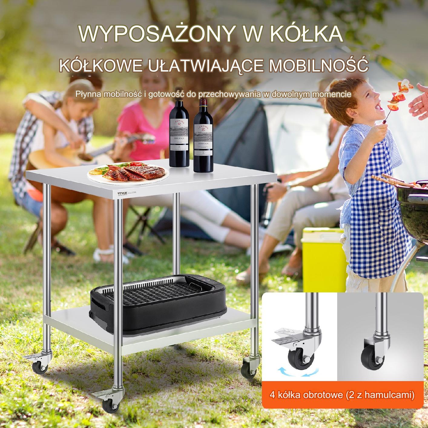 Stół blat roboczy nierdzewny 76x91cm 4 kółka stal gastronomia mobilny - obrazek 5