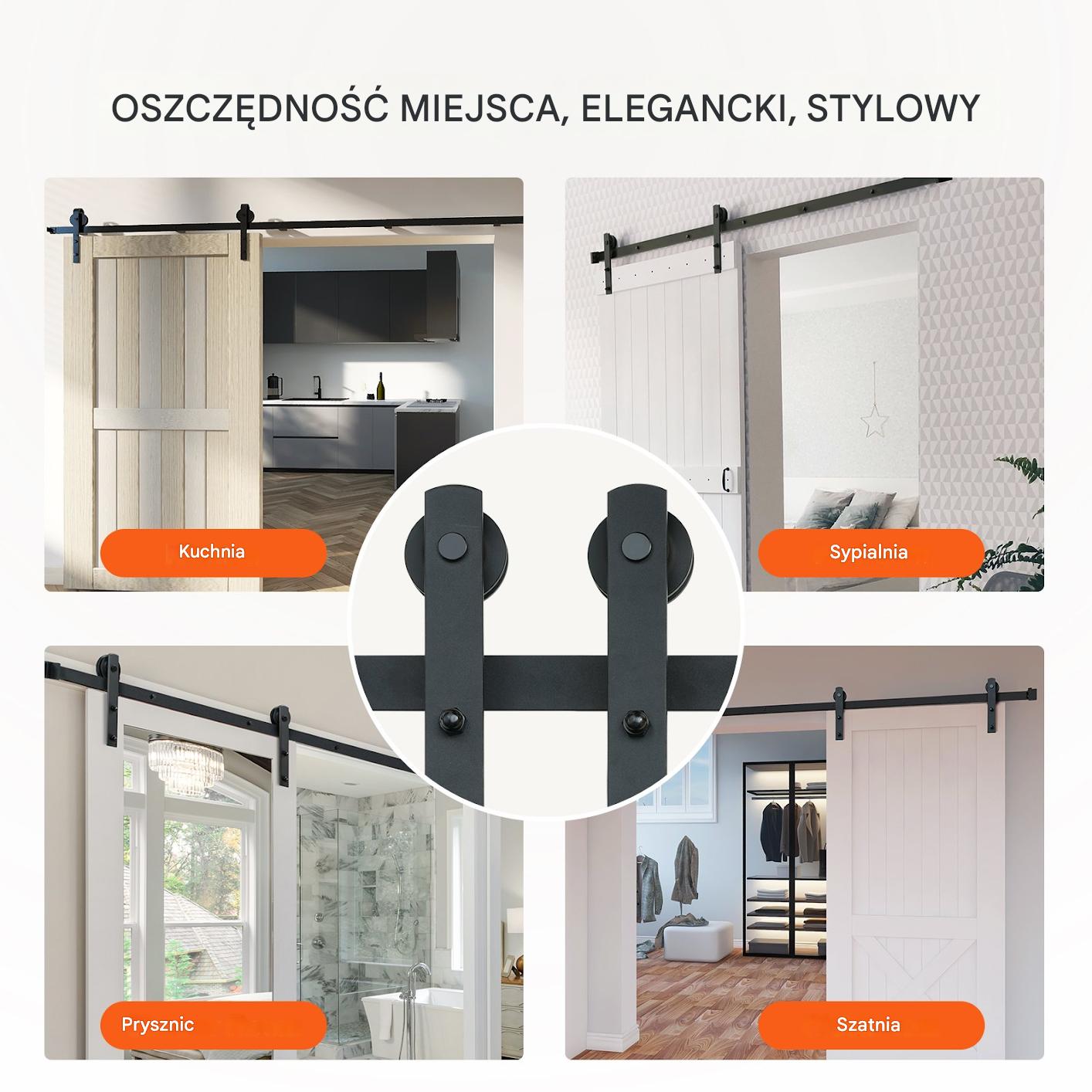 System Przesuwny do Drzwi Barn Door – Cichy System z Wieszakami I 3 m - obrazek 6