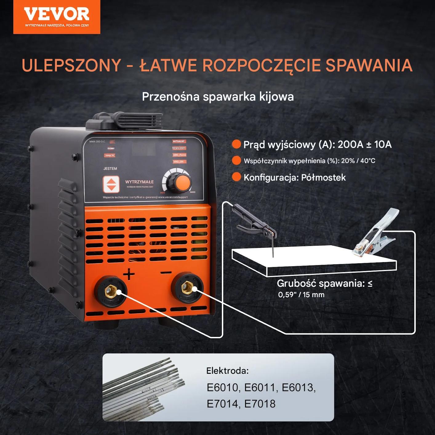 Spawarka inwertorowa 220V 200A MMA TIG LED przenośna z funkcją Hot Start - obrazek 3