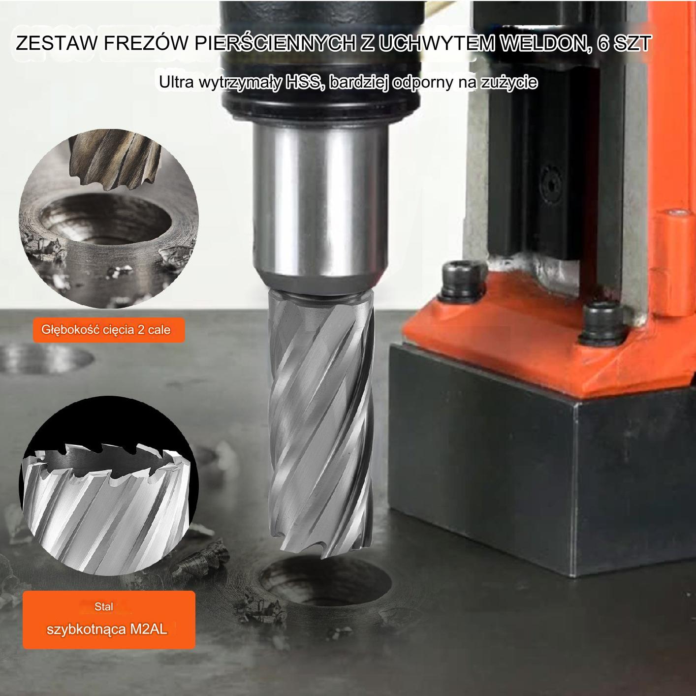 Frez stożkowy zestaw 6 szt. 12-27mm M2AL HSS 51mm do wiertła magnetycznego - obrazek 7