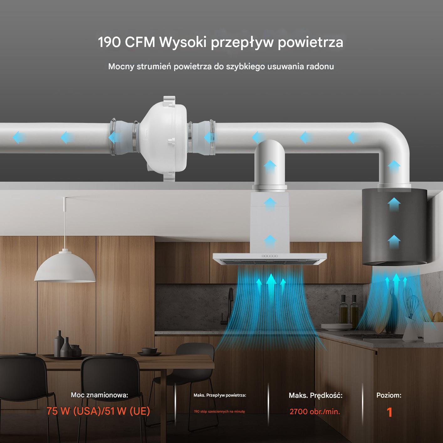 System wentylatorów do radonu 98-114 mm z łącznikami, cichy i wydajny - obrazek 3