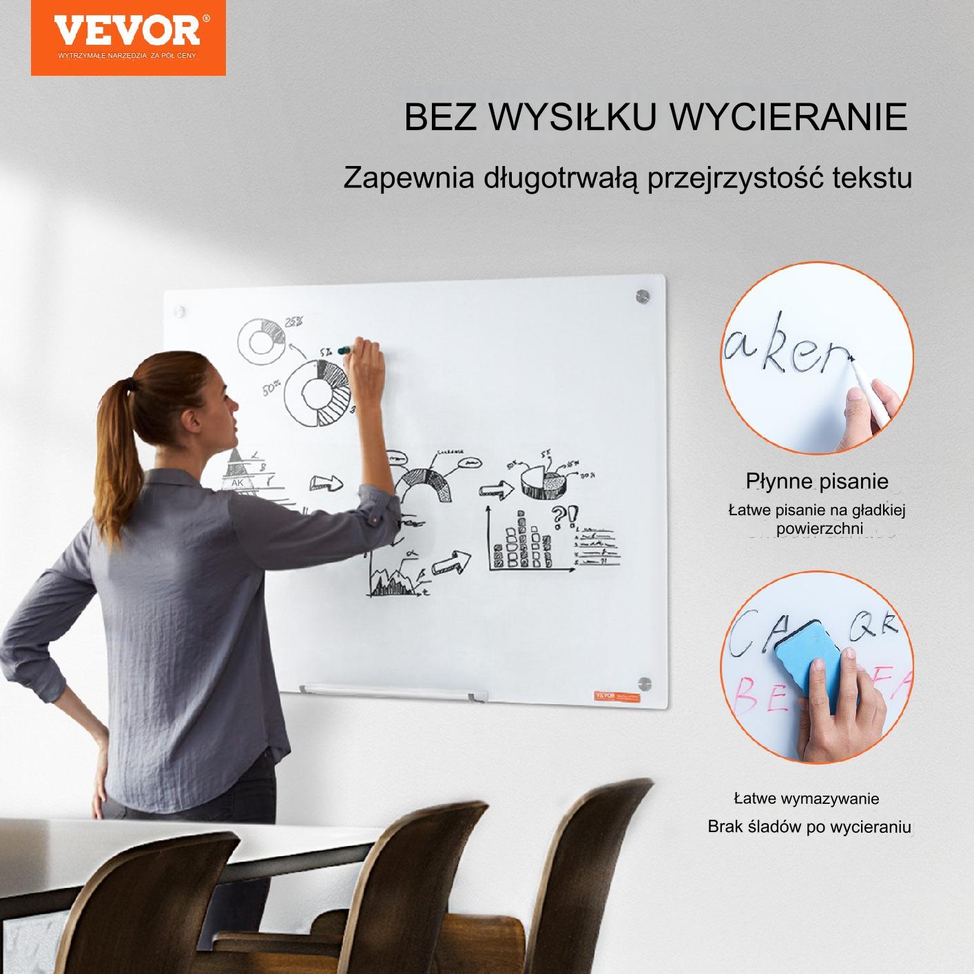 Szklana tablica magnetyczna biała ścienna 90 x 60 cm do biura i domu - obrazek 6